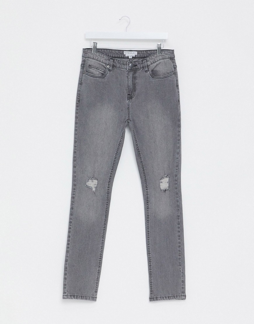 Another Influence – Noa – Grå skinny jeans med slitet knä