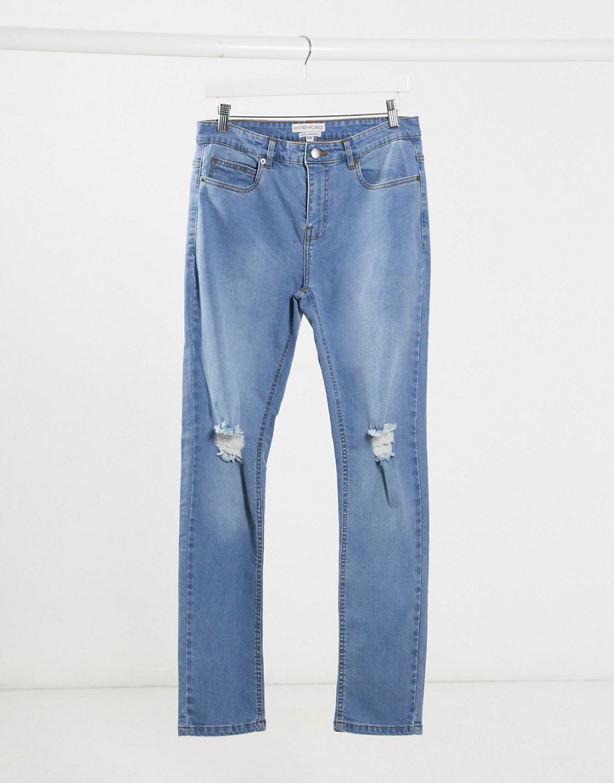 Another Influence – NOA – Mellanblå skinny jeans med knärevor