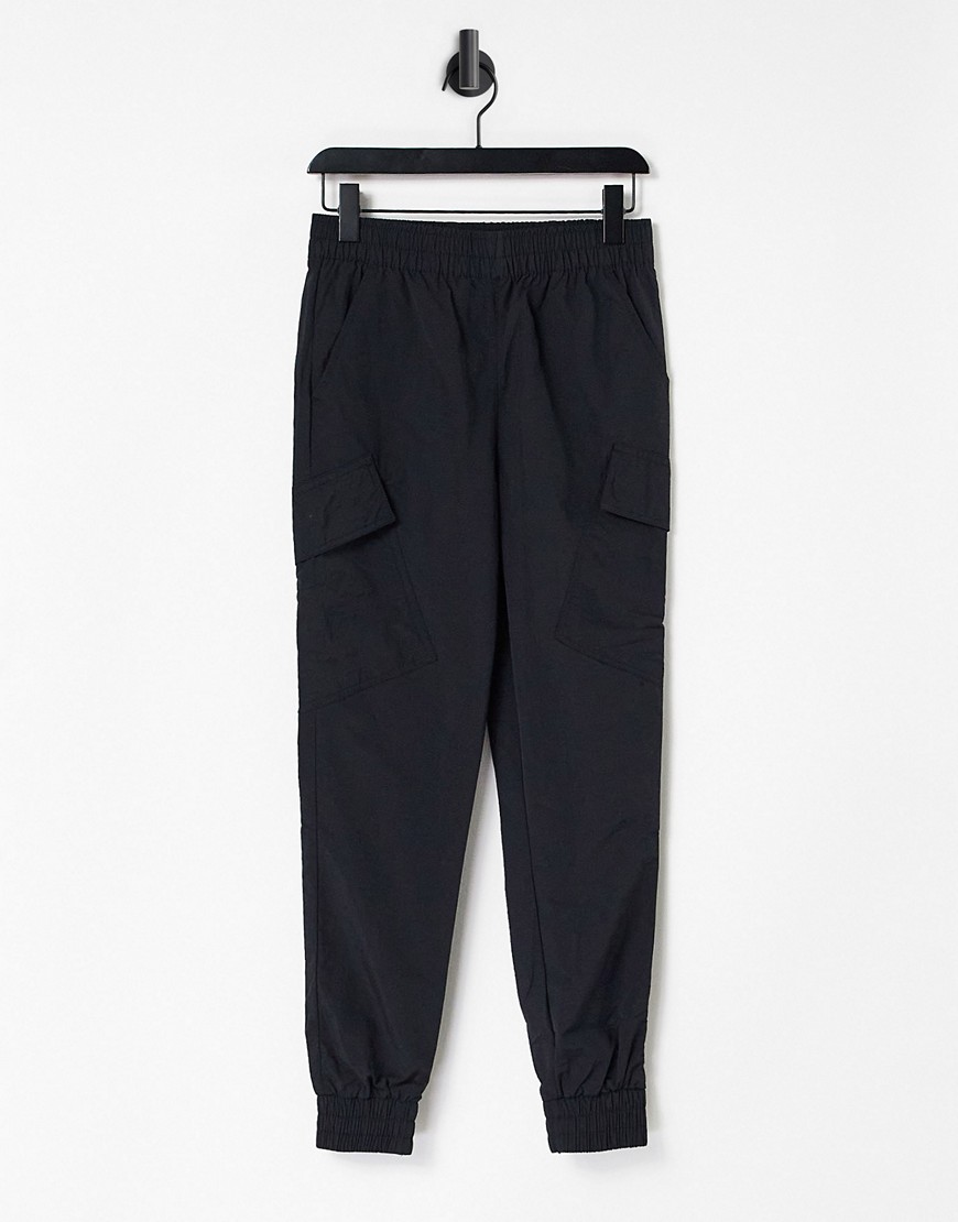 Another Influence nylon cargo trousers in black