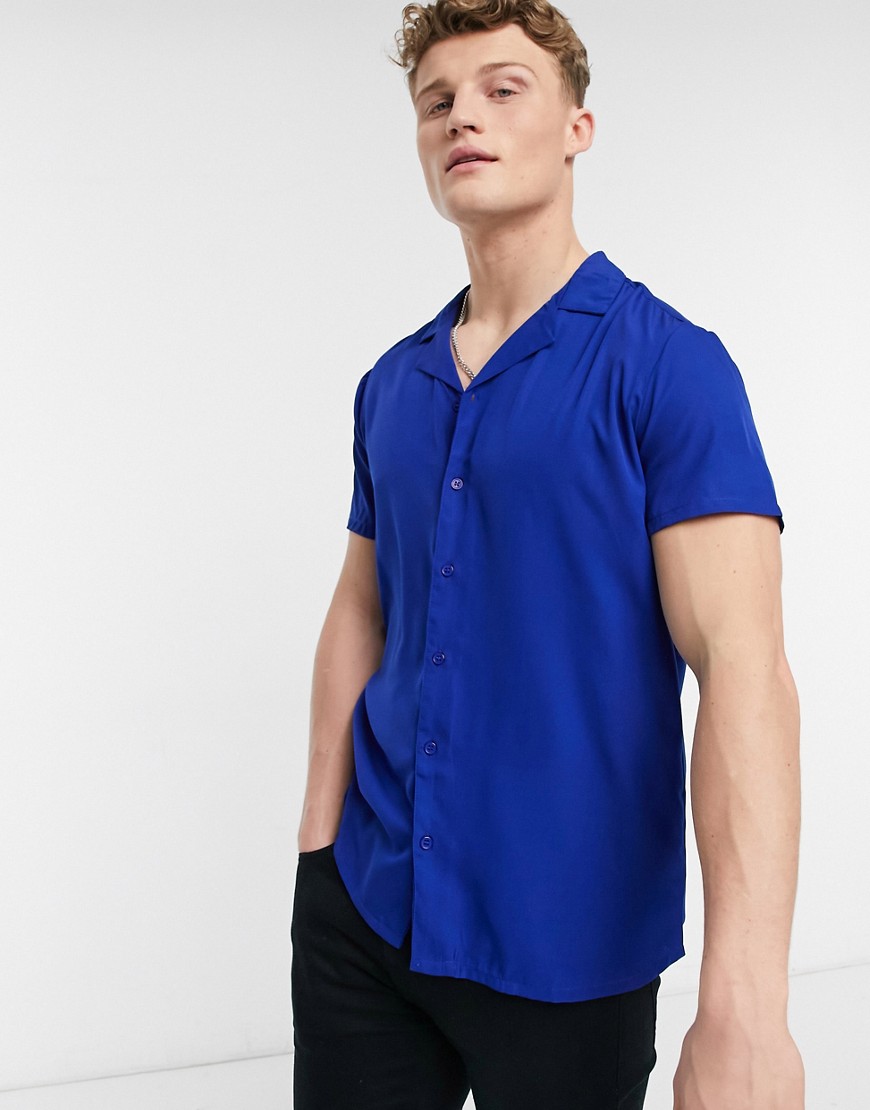 Another Influence - Overhemd met Cubaanse kraag en knopen in kobaltblauw-Zwart