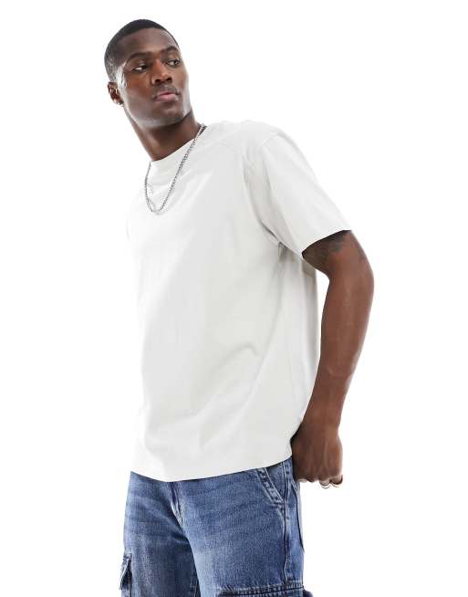 Another Influence – Oversize-T-Shirt aus schwerem Material in Hellgrau mit Ziernaht