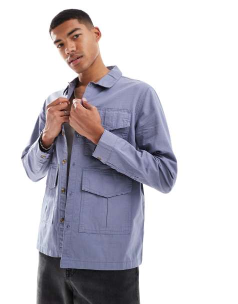 Another Influence - Overskjorte i denimblå ripstop i utility-stil - view 1