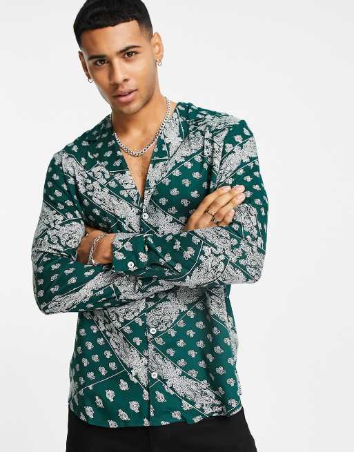 Another Influence paisley long sleeve shirt in green