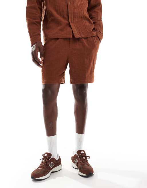 Another Influence - Pantaloncini comodi in tessuto effetto garza color terracotta in coordinato, 2 di 5
