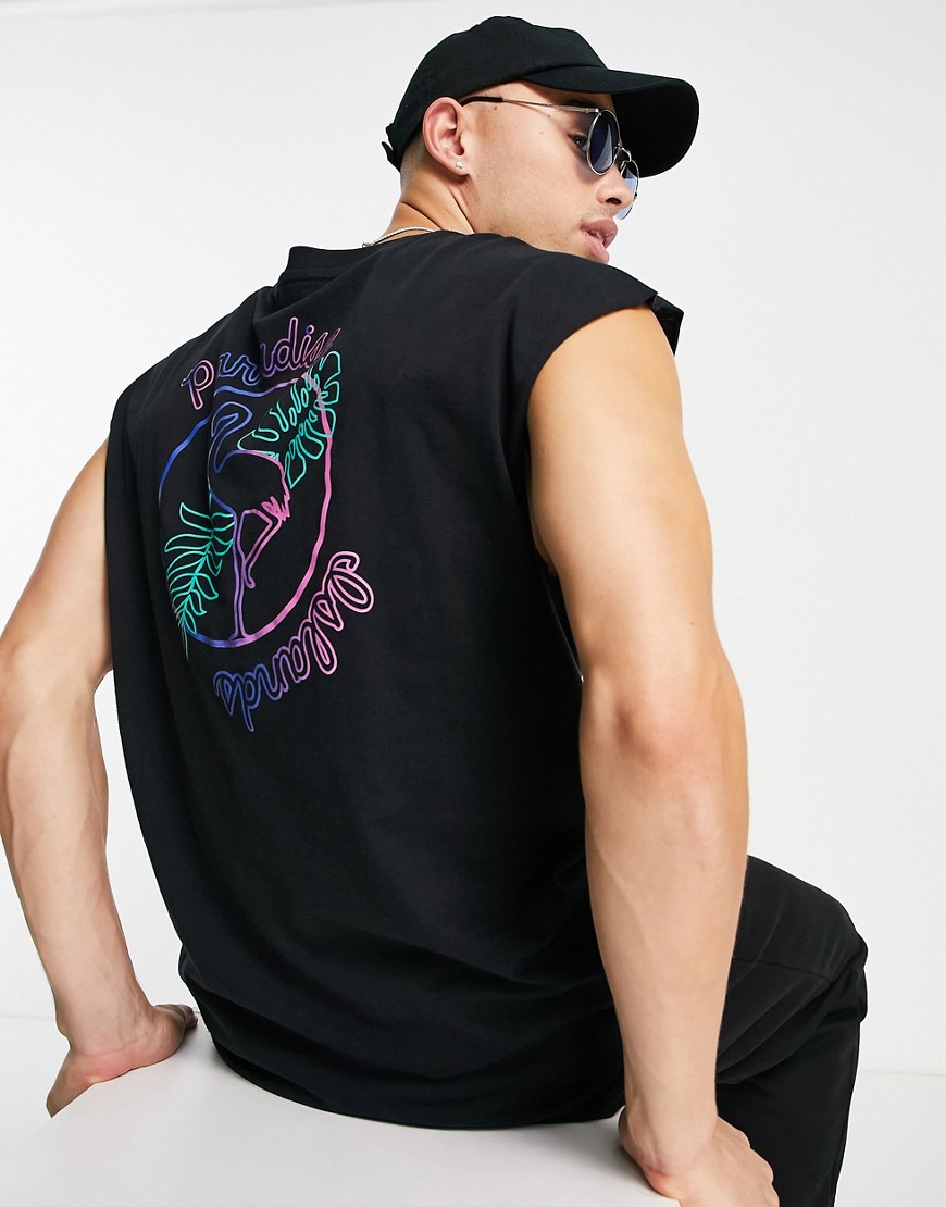 Another Influence paradise backprint sleeveless t-shirt vest-Black