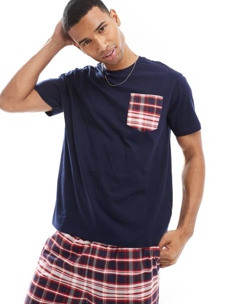 Another Influence plaid relaxed pajama set in navy and red - view 1