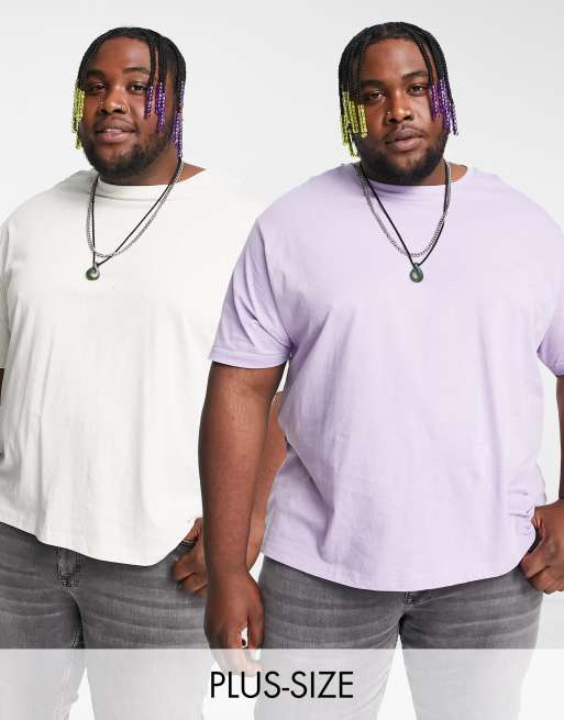 Another Influence Plus 2 pack boxy fit t-shirts in lilac & light grey
