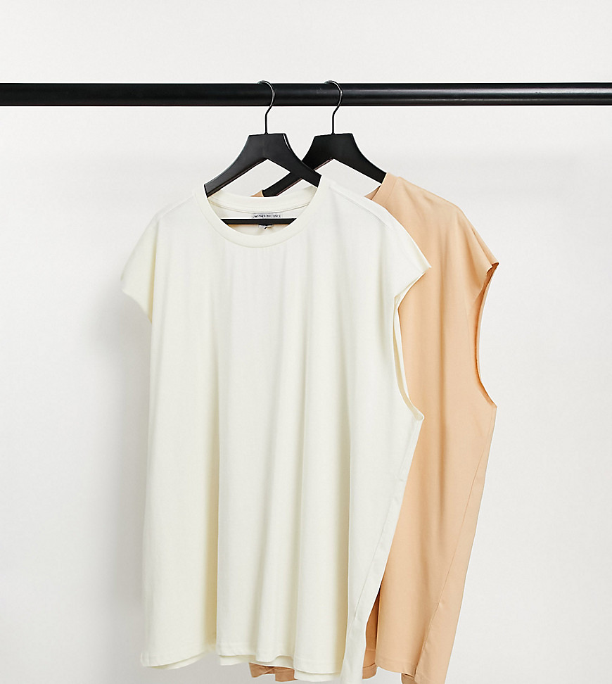 Another Influence Plus 2 pack sleeveless t-shirt in beige and ecru-Neutral
