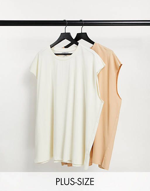Another Influence Plus 2 pack sleeveless t-shirt in beige and ecru
