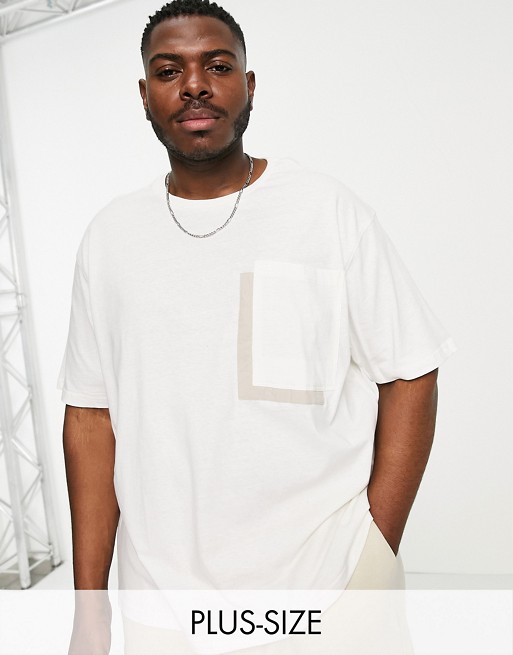 Another Influence Plus boxy oversize pocket t-shirt in ecru
