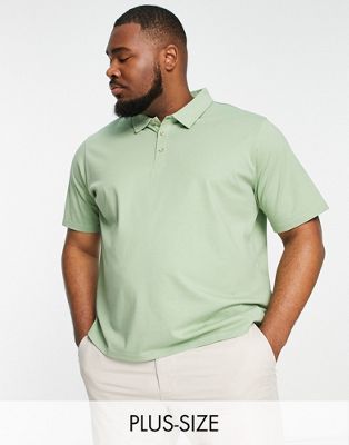 Another Influence Plus button collar polo shirt in pale green