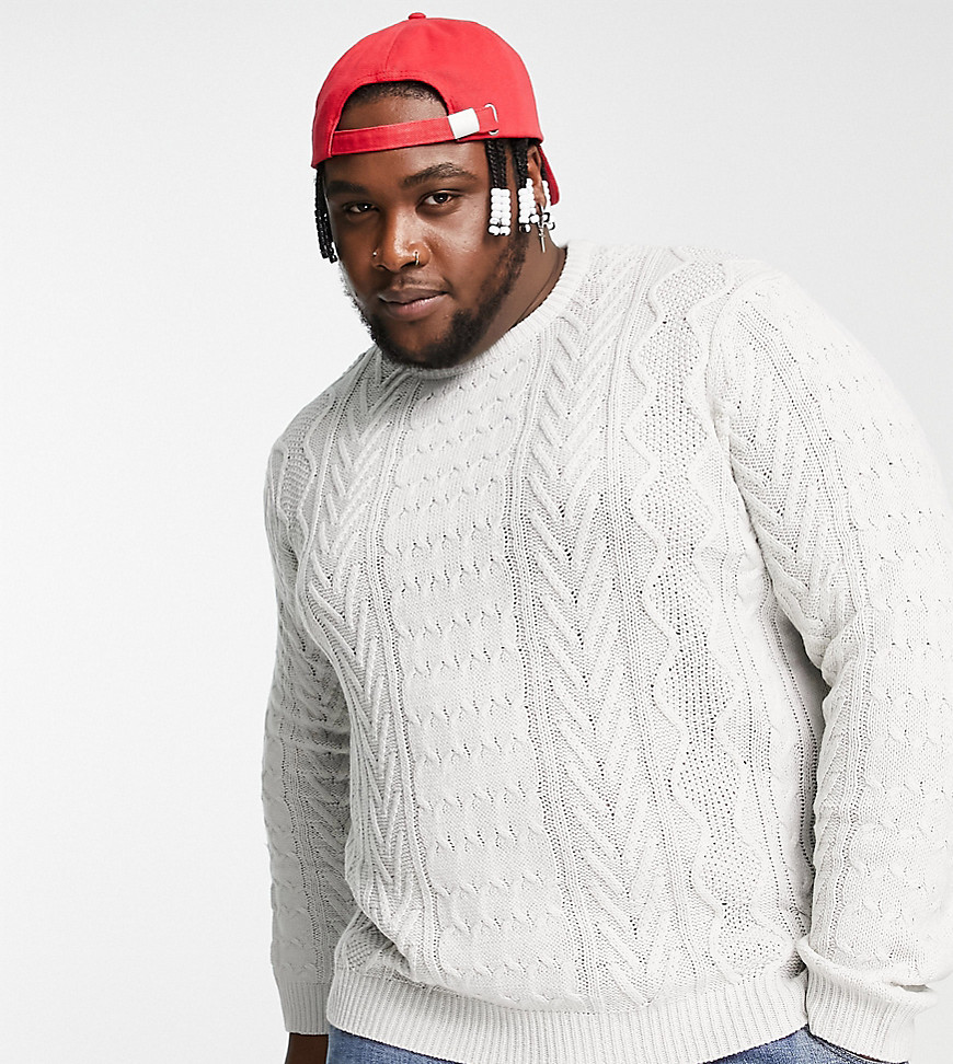 Another Influence Plus cable knit sweater in light gray-Grey