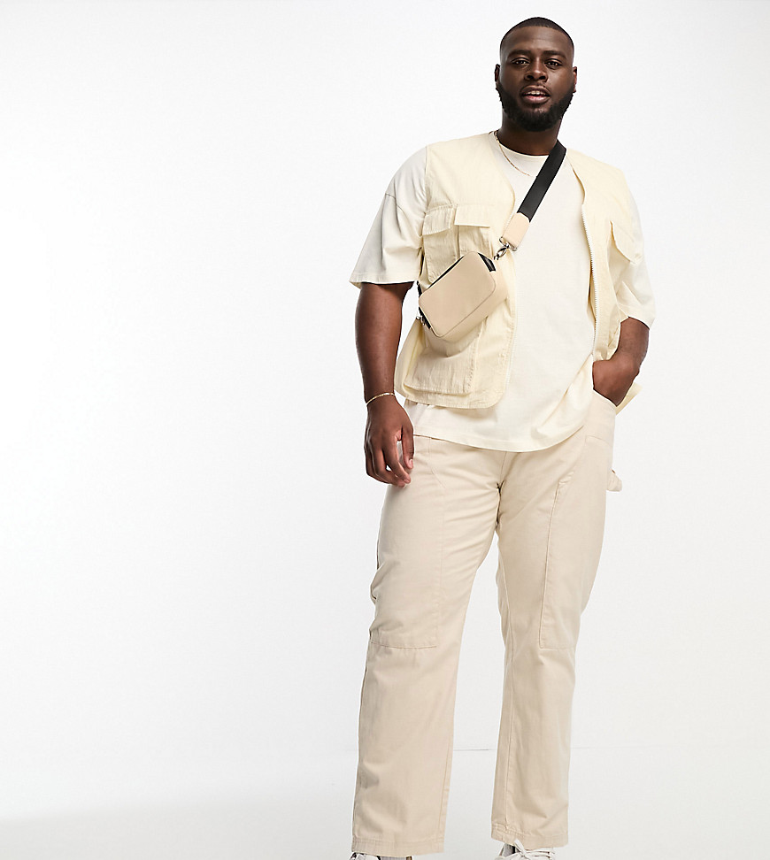 Another Influence Plus carpenter straight leg trousers in stone-Neutral