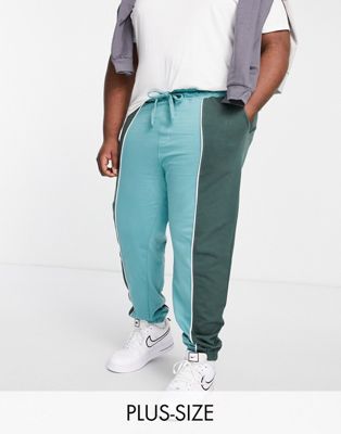 Another Influence Plus co-ord colour block joggers in teal