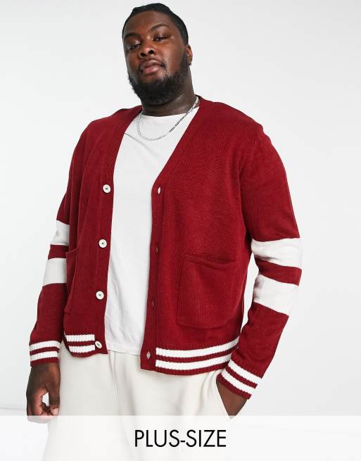 Another Influence Plus – College-Strickjacke in Burgunderrot
