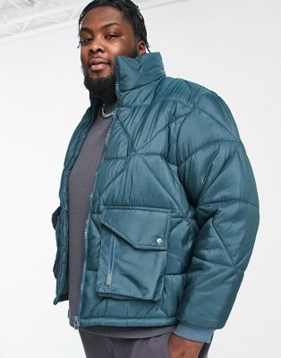 Plus diamond quilted puffer in teal-Green