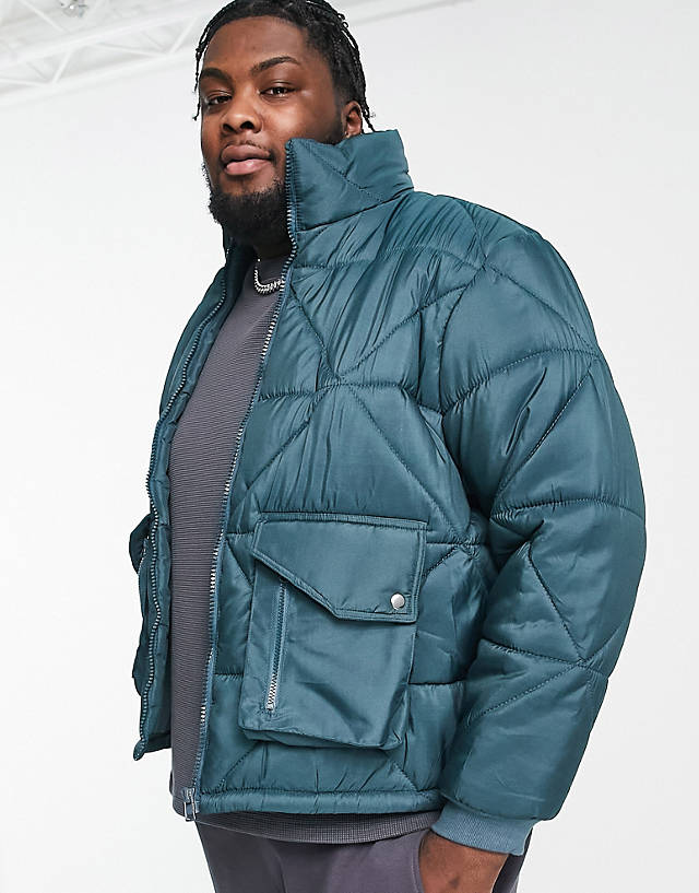 Another Influence - plus diamond quilted puffer in teal