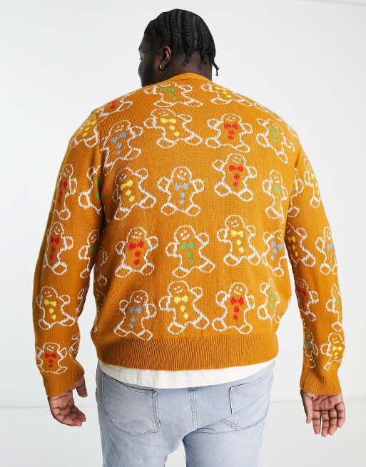 Another Influence Plus gingerbread Christmas cardigan in brown | ASOS