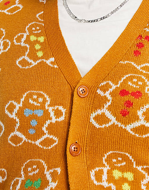 Another Influence Plus gingerbread Christmas cardigan in brown | ASOS