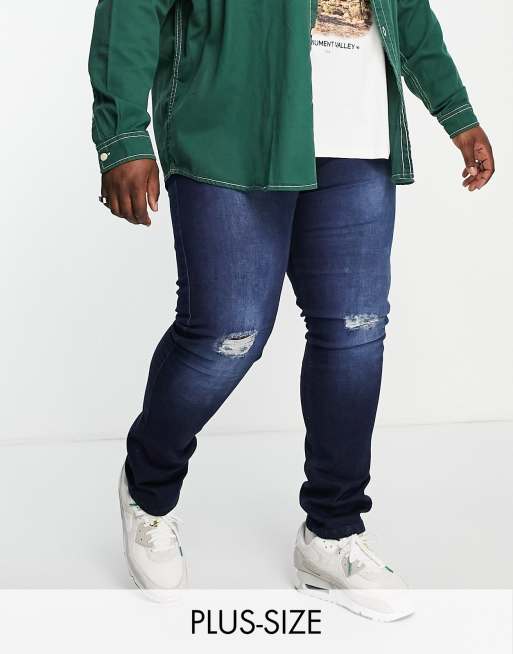 Another Influence Plus – Jeans mit engem Schnitt und Zierrissen in Indigo