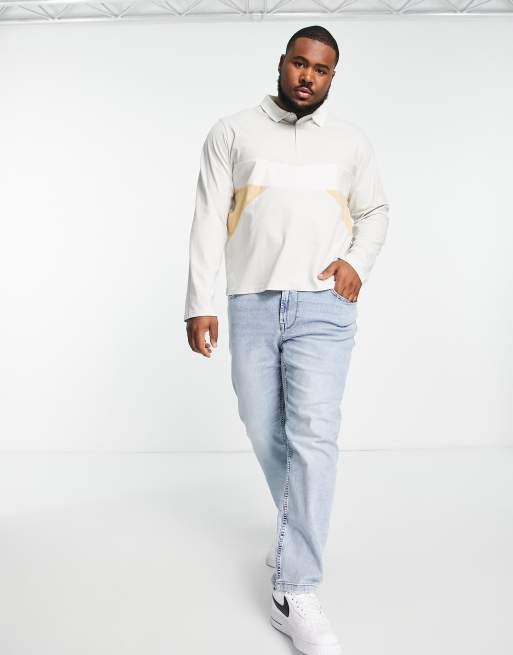 Another Influence Plus long sleeve colour block polo in grey, 3 of 4