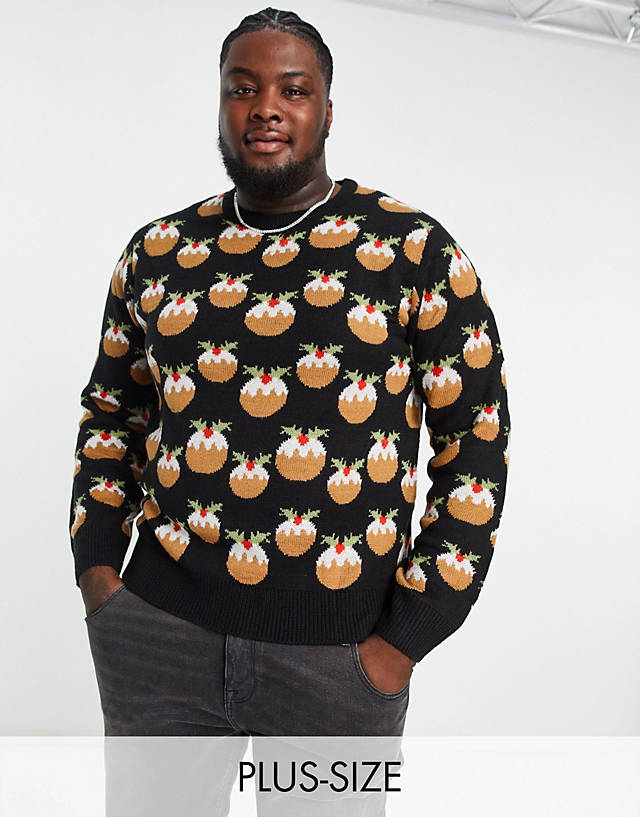 Another Influence - plus pudding christmas jumper in black