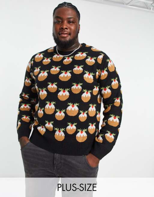 Another Influence Plus pudding Christmas jumper in black ASOS