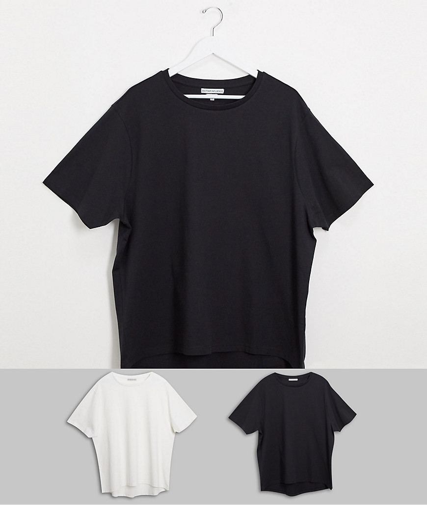 Another Influence Plus – T-shirt med rundad fåll i 2-pack-Flerfärgad