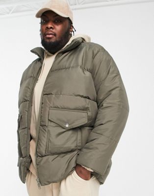 Another Influence Plus utility puffer jacket in khaki