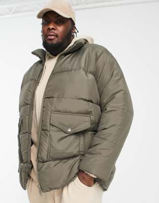 Shop Another Influence Plus Utility Puffer Jacket In Khaki-green