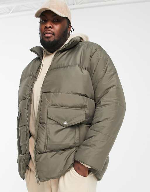 Another Influence Plus utility puffer jacket in khaki ASOS