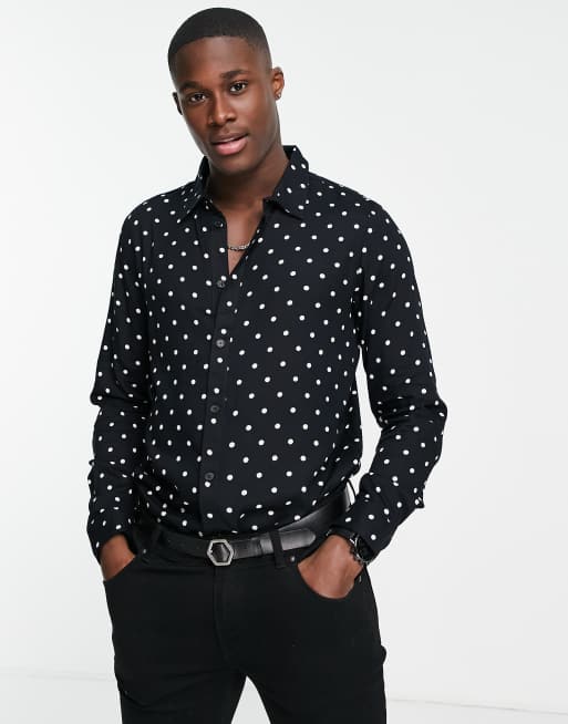 Another Influence polka dot long sleeve shirt in black