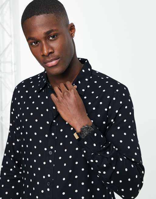 Black polka dot shirt cheap mens