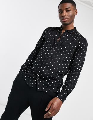 black polka dot dress shirt