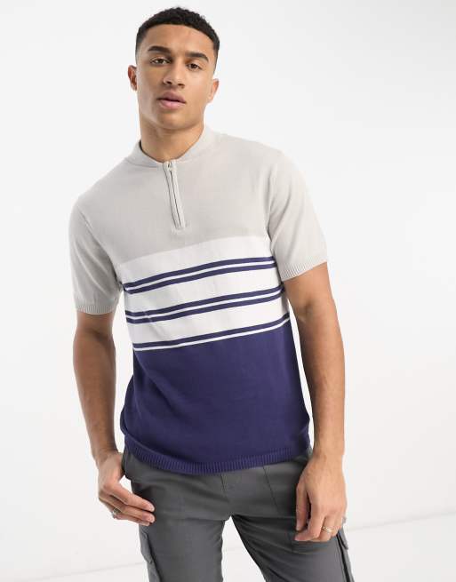 Another Influence - Polo color block à col zippé - Gris