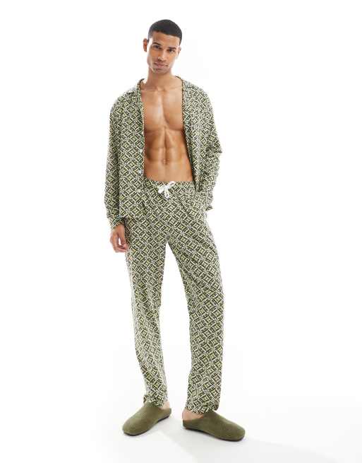 Another Influence printed relaxed pajama set in sage green