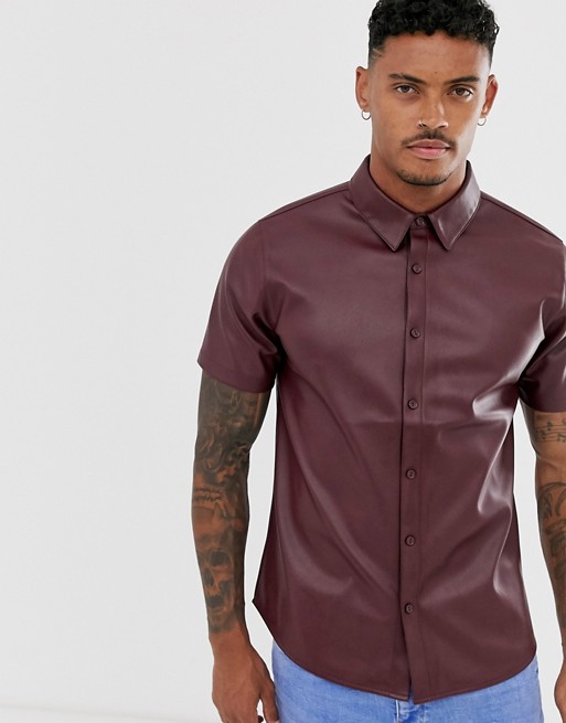 Another Influence PU faux leather short sleeve shirt