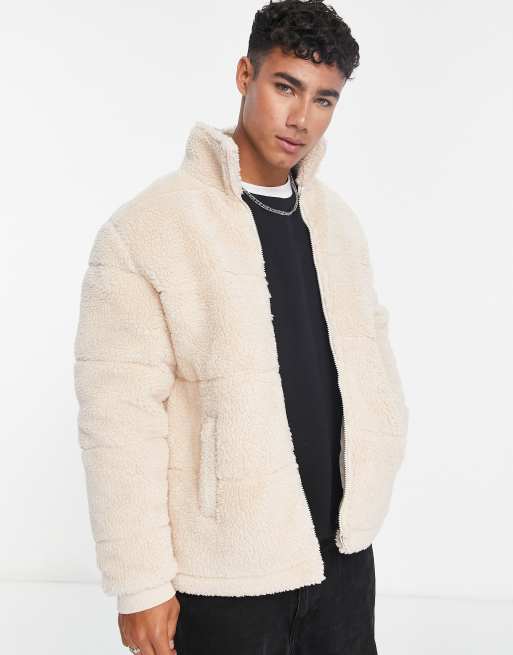 Another Influence – Pufferjacket aus Teddyfell in Ecru