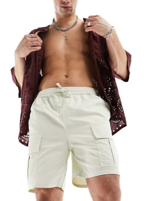 Another Influence - Råhvide cargoshorts i bomuldstwill
