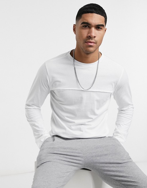 Another Influence raw edge long sleeve top in white