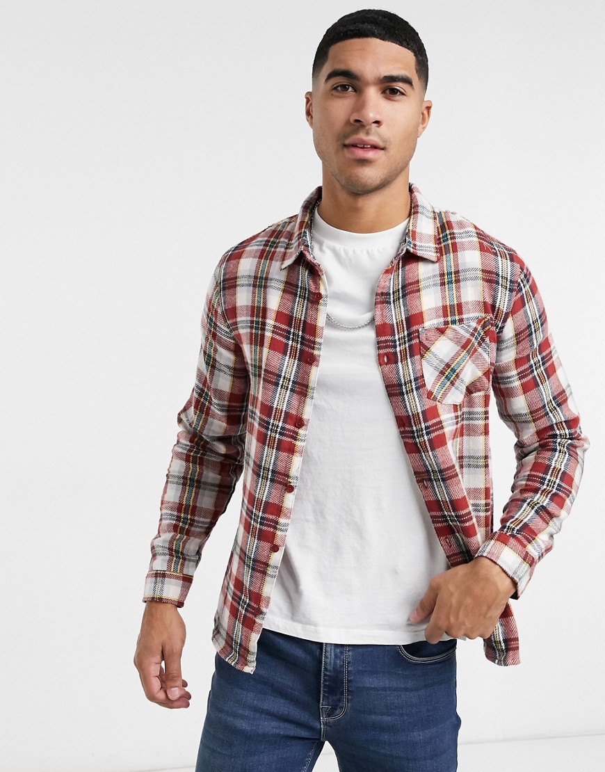 Another Influence regular fit flannel plaid shirt in brown