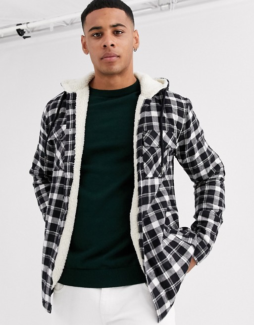 Another Influence regular fit hooded check flannel shirt with borg lining