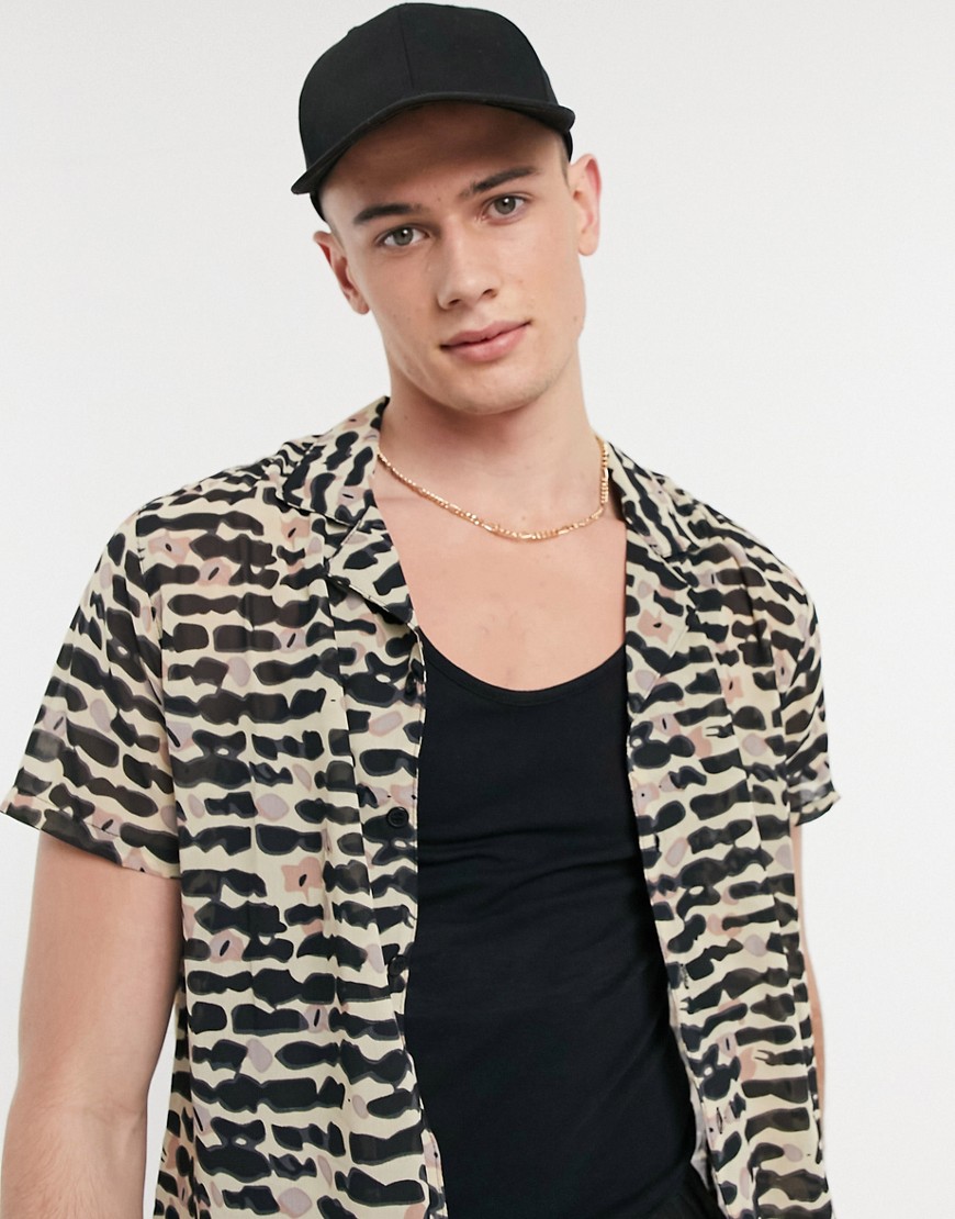 Another Influence revere animal print short sleeve shirt in black