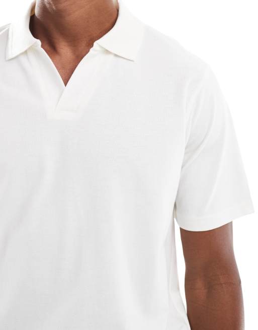 Another Influence ribbed collar polo shirt in coconut milk