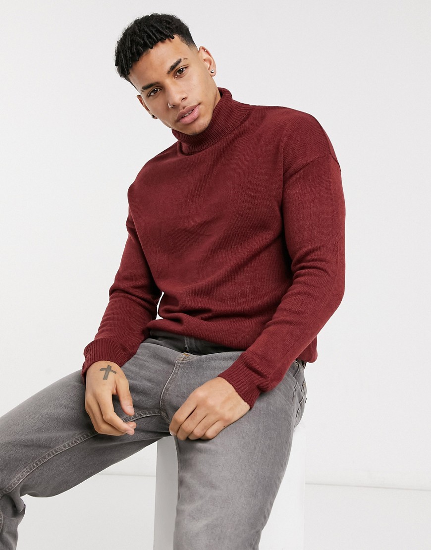 Another Influence roll neck jumper in burgundy-Red