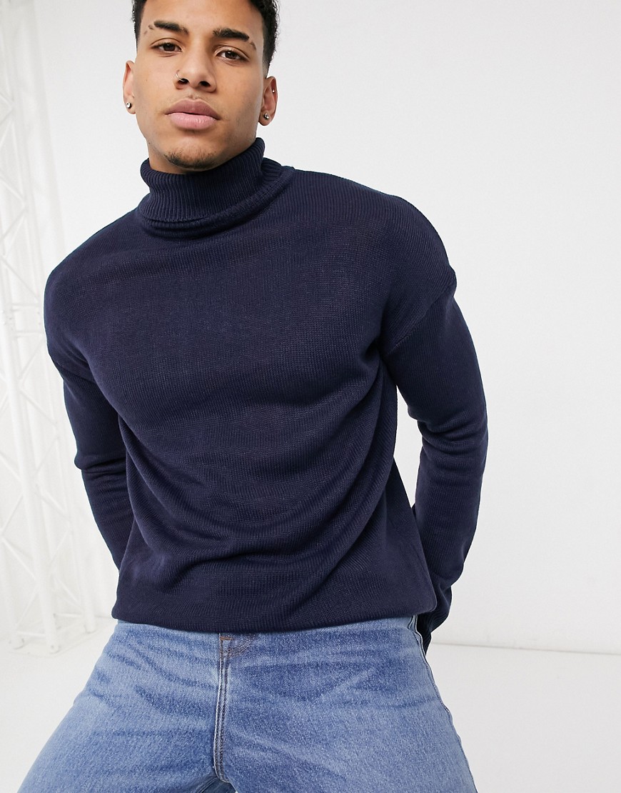Another Influence roll neck jumper in navy