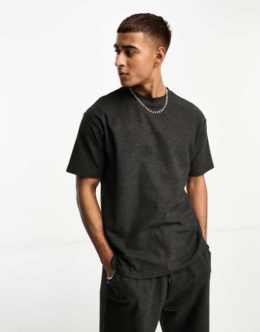 Another Influence – Schweres T-Shirt aus Pikee in Schwarz, Kombiteil
