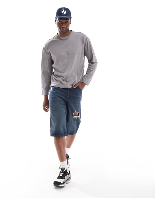 Another Influence seam detail loose fit long sleeve t-shirt in grey