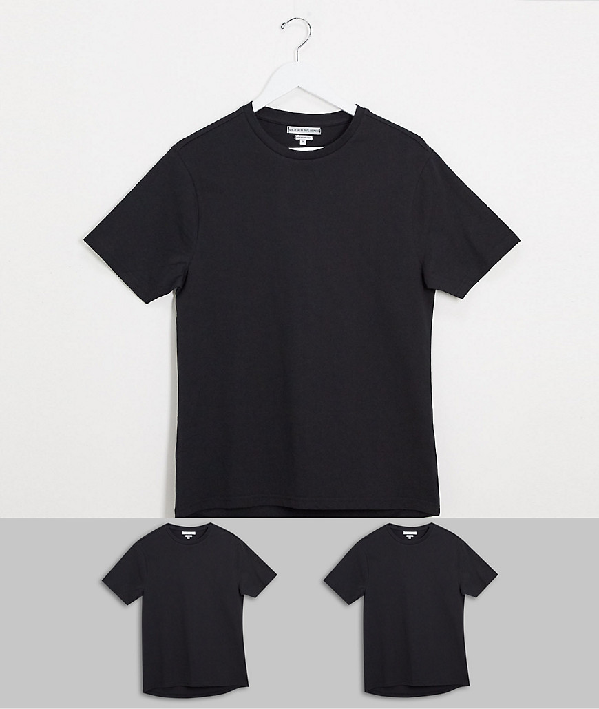 Another Influence - Set van 2 muscle-fit T-shirts met ronde zoom-Zwart