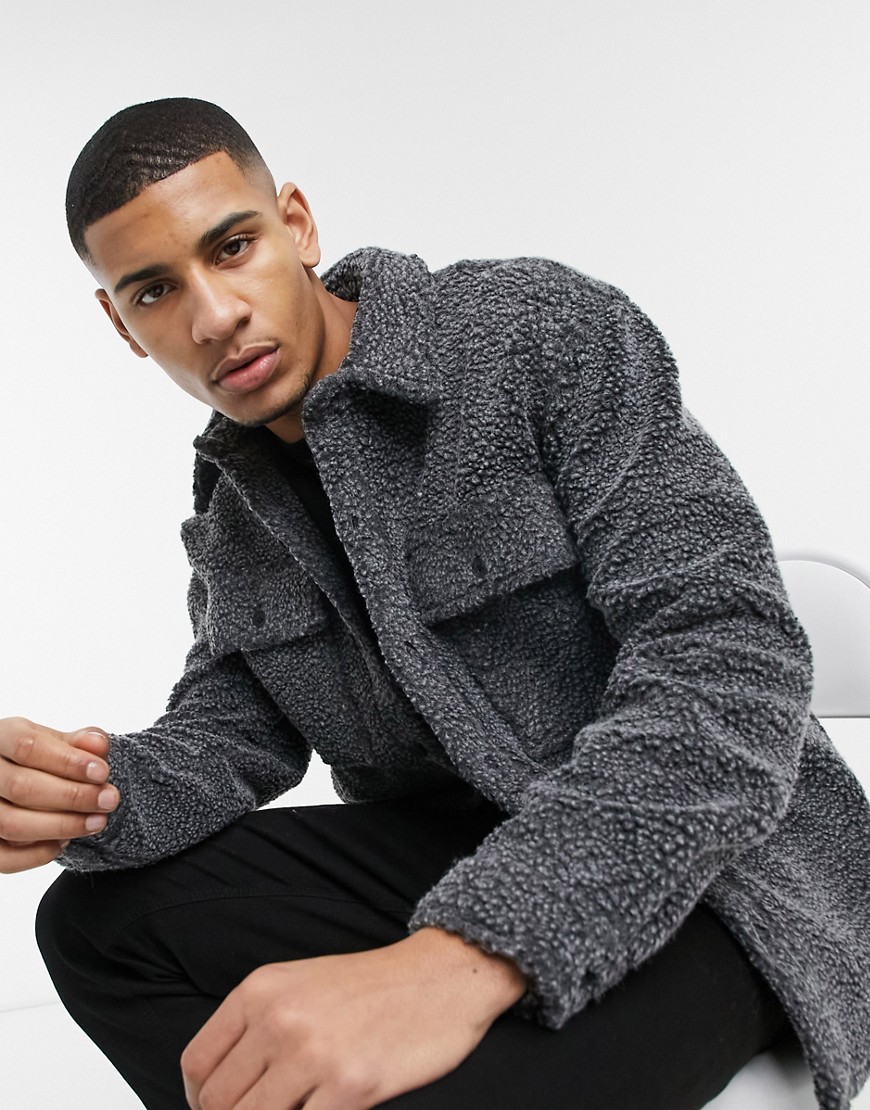 Another Influence sherpa jacket in gray-Grey